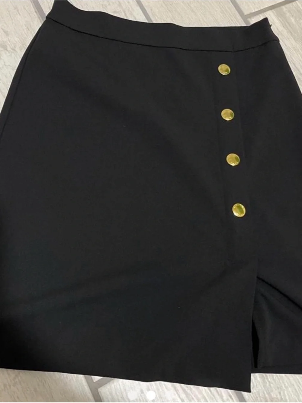 Michael Kors Black Mini Skirt with Gold Buttons